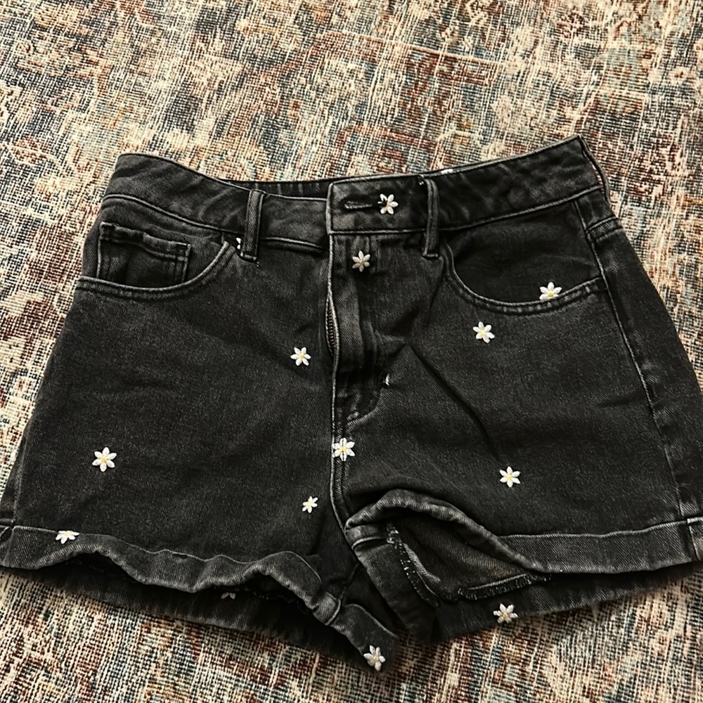 Pacsun Black Denim Flower Shorts